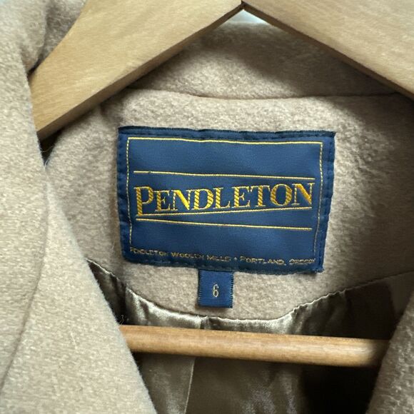 Vintage 80s Pendleton 100% Wool Double Breasted Peacoat Jacket Womens 6 Tan USA - Picture 2 of 7